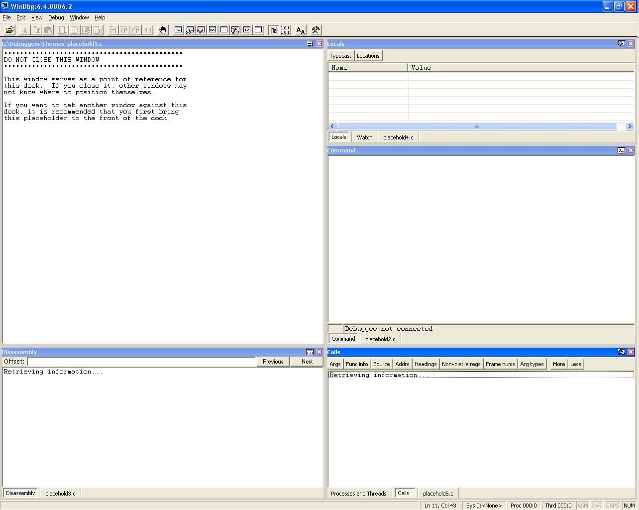 Screenshot of the Srcdisassembly.reg theme in Debugging Tools for Windows.