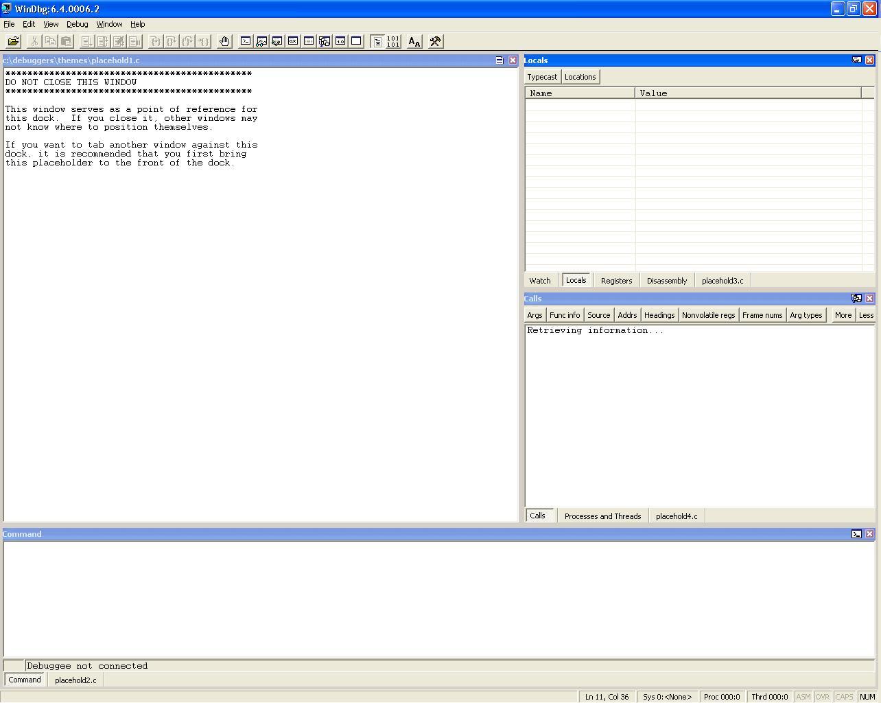 Screenshot of the Standard.reg theme in Debugging Tools for Windows.