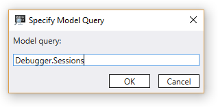 Screenshot of the New data model query dialog box in WinDbg.