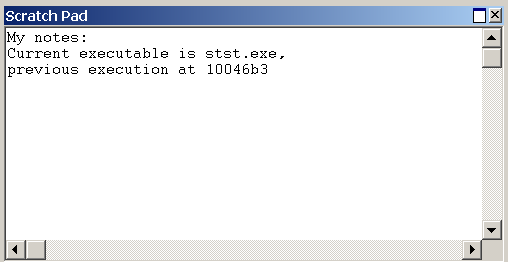 Screenshot of an example Scratch Pad window in WinDbg.