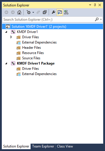 visual studio solution explorer driver package project.