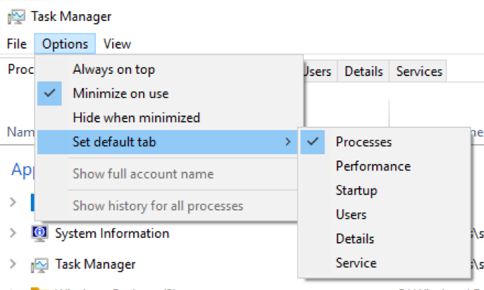 default Task Manager tab.