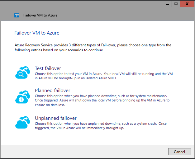Screenshot showing Failover VM to Azure page.