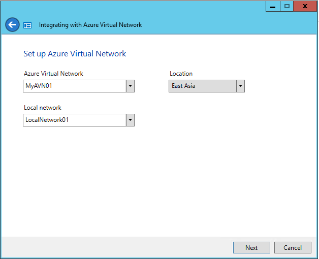 A screenshot showing the Set Up Azure Virtual network page of the Integrating With Azure Virtual network wizard.