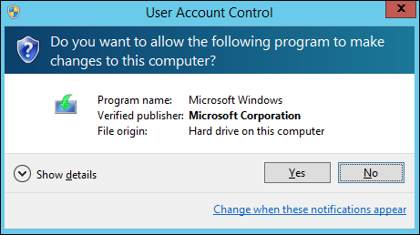 User Account Control asking for permission to start setup