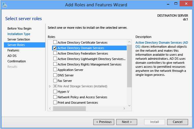 Screenshot that shows the Server Roles page in the Add Roles and Features Wizard.