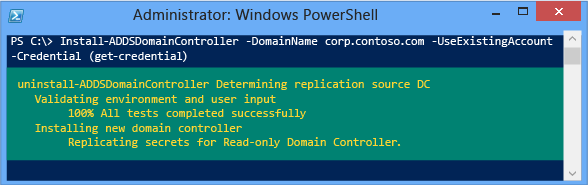 Screenshot of the PowerShell window showing the progress of the validation and installation.