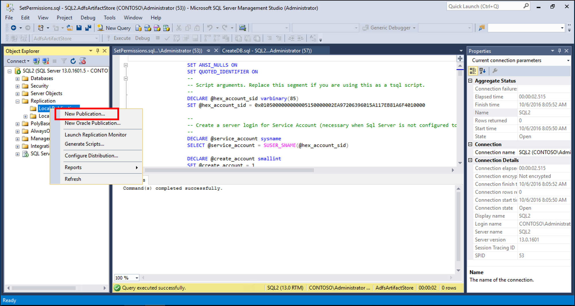Screen shot of Microsoft Sql Server Replication software.