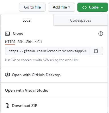 Screenshot shows the GitHub Code menu used to download samples.