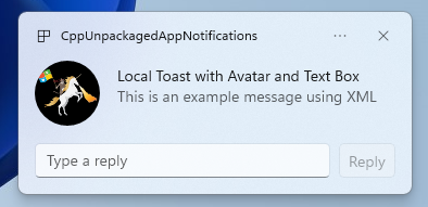 App notification with reply
