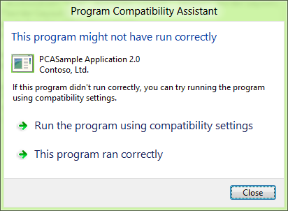 app fails to run with a windows version check message option dialog