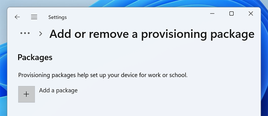 Add or remove a provisioning package.