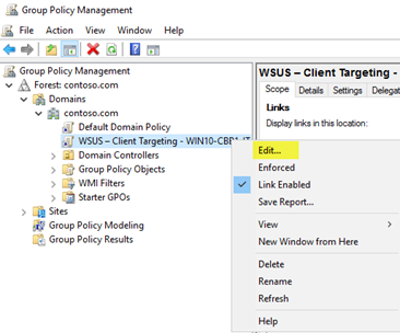 Select the WSUS ring 4 and edit in group policy.