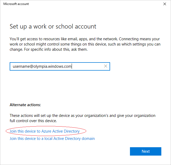 Joining device to Azure AD.