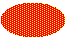 Illustration of an ellipse filled with a 70 percent dense, diagonal dot grid over a background color.