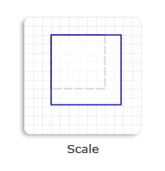 Illustration of a square scaled by 130% in the x-direction and y-direction