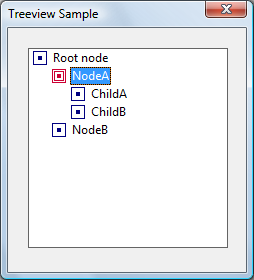 screen shot showing five nodes in a hierarchy; the text of one node is selected, but nodes are not linked to each other by lines