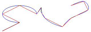 illustration showing a sequence of connected bezier splines in blue and the corresponding lines in red