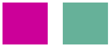 illustration showing rectangles filled with the original image (violet red) and color-rotated image (sea green)