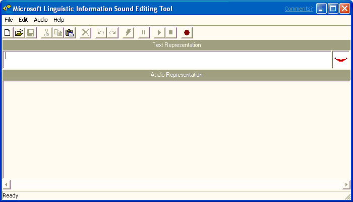 Screenshot that shows the starting page of the Microsoft Linguistic Information Sound Editing Tool.