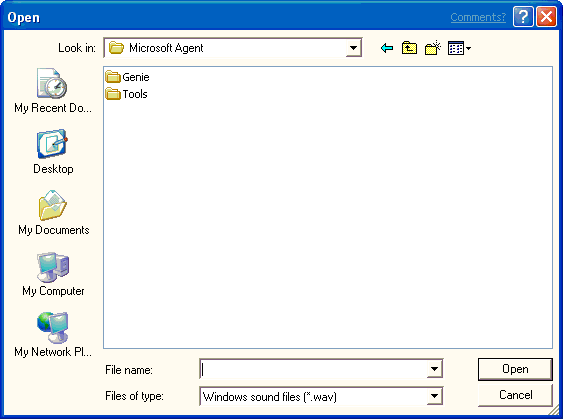 Screenshot that shows the 'Open' dialog when loading an existing file.