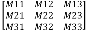 Diagram shows a 3 by 3 matrix with values M11, M12, M13, M21, M22, M23, M31, M32, M33.