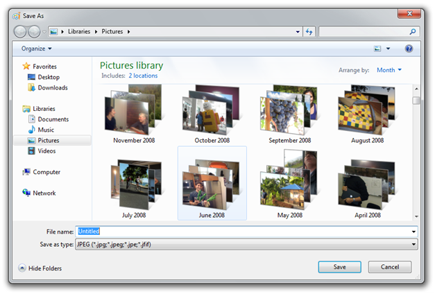 screen shot of the common file dialog box showing libraries
