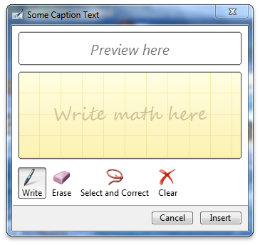 math input control with a caption set