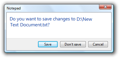 Screenshot that shows a dialog box with 'Save', 'Don't save', and 'Cancel' commit buttons.