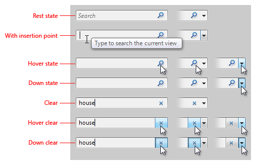 figure of instant search boxes in different states 