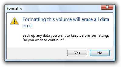 Screen shot of Formatting-will-erase-data warning 