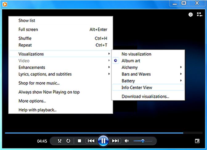 Windows Media Player Visualisierungen Ambiente Download-Fenster