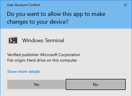 Windows UAC elevated permission prompt screenshot