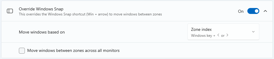 Settings for Snapping to Multiple Zones via Keyboard
