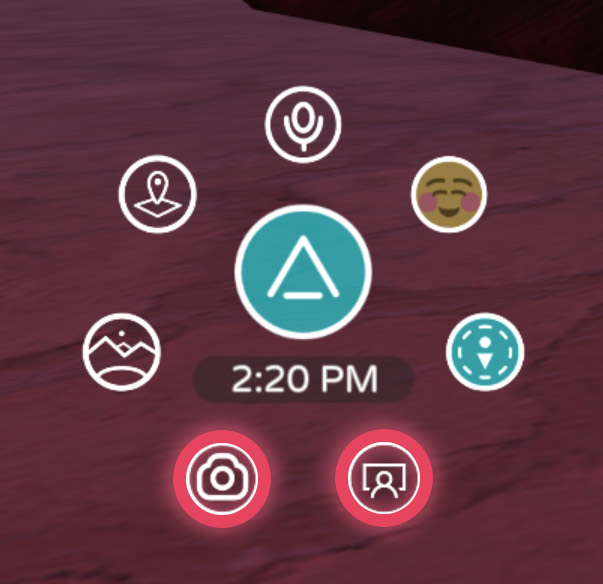 The buttons on the radial menu for taking selfies and snapshots.
