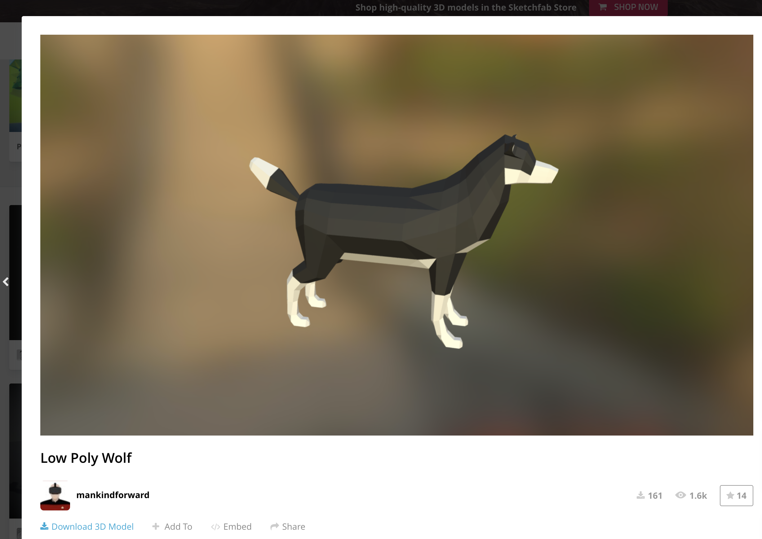 3D dog model from Sketchfab