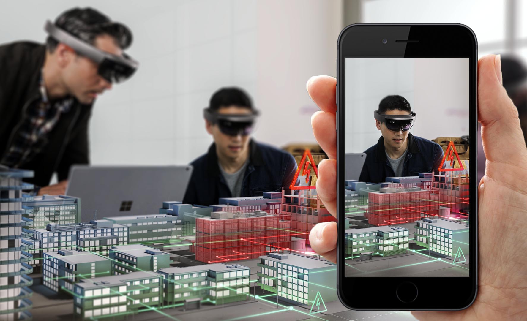 Viewing holograms in the HoloLens 2 and a smartphone