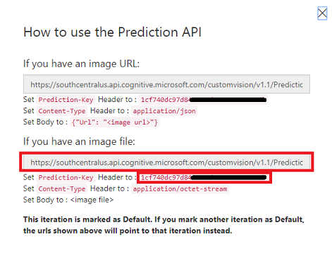 Copy and paste URL and Prediction-Key