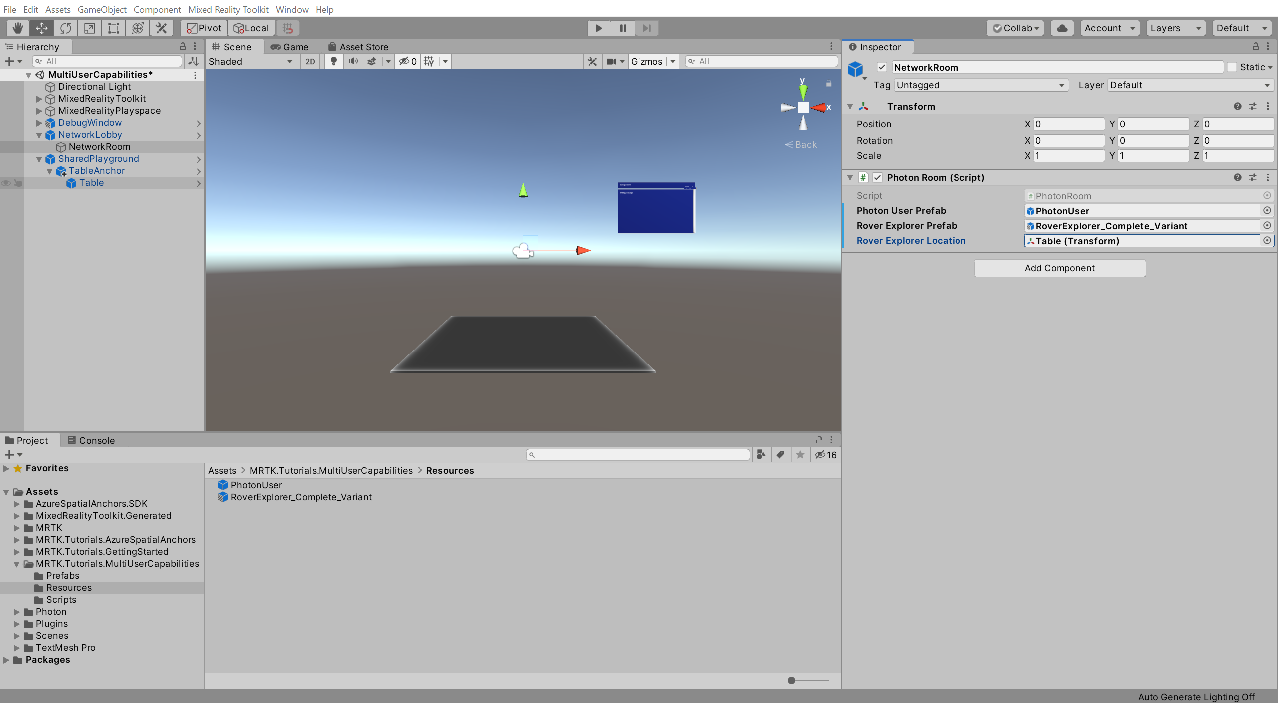 Unity with Photon Room component configured