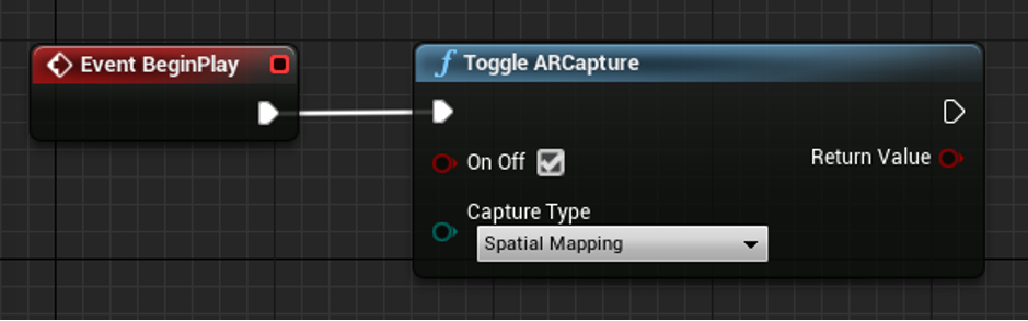 Blueprint of the ToggleARCapture function with spatial mapping capture type highlighted