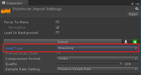 Audio import settings