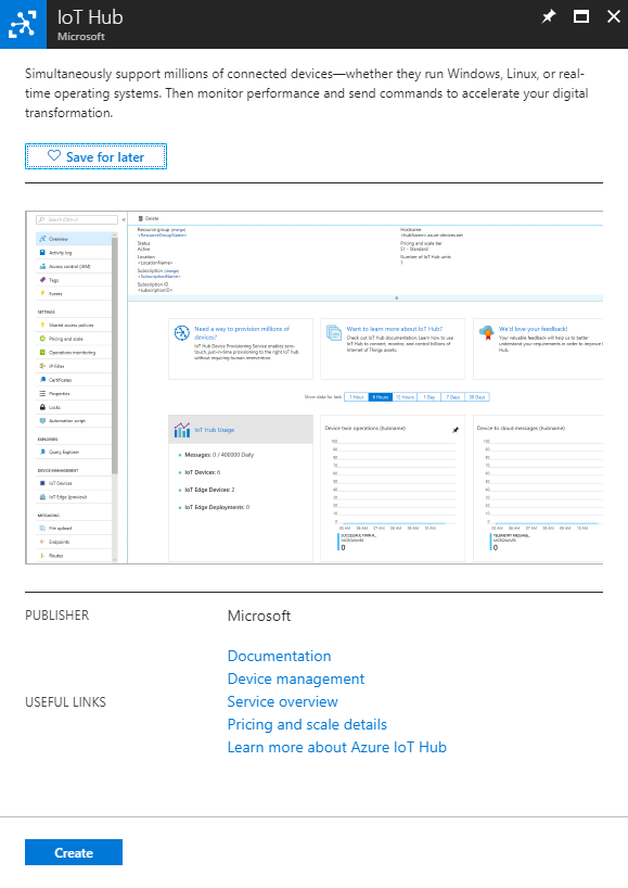 Screenshot that shows the I O T Hub Overview page.