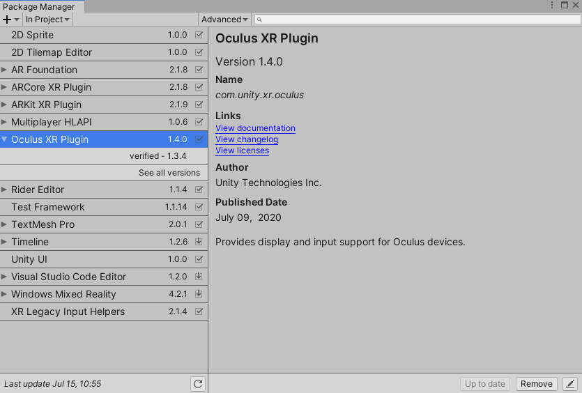 Oculus XR Plugin Package