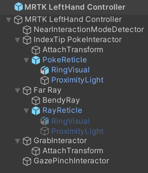 The hierarchy of the MRTK LeftHand Controller Unity prefab.