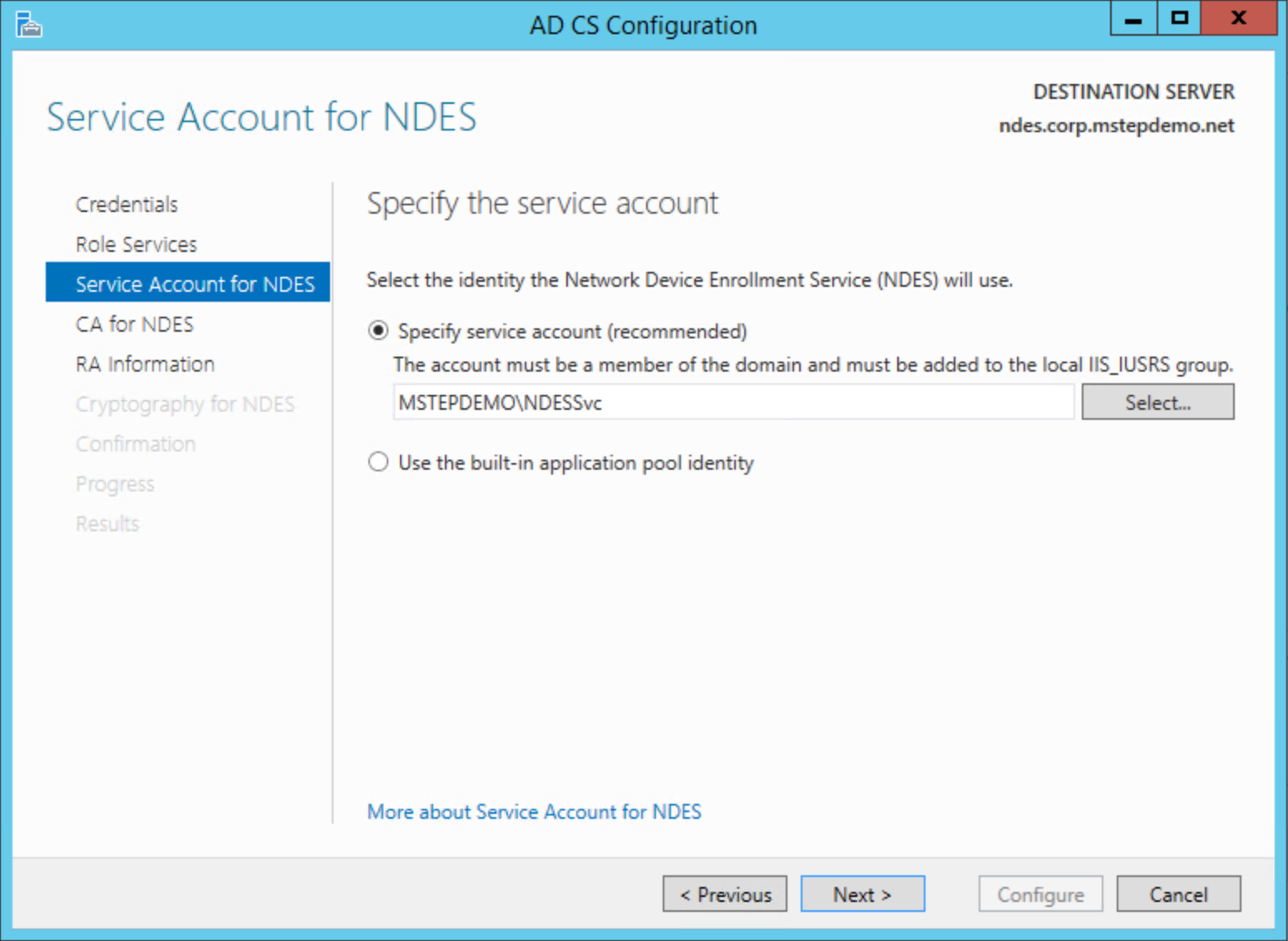 NDES Service Account for NDES.
