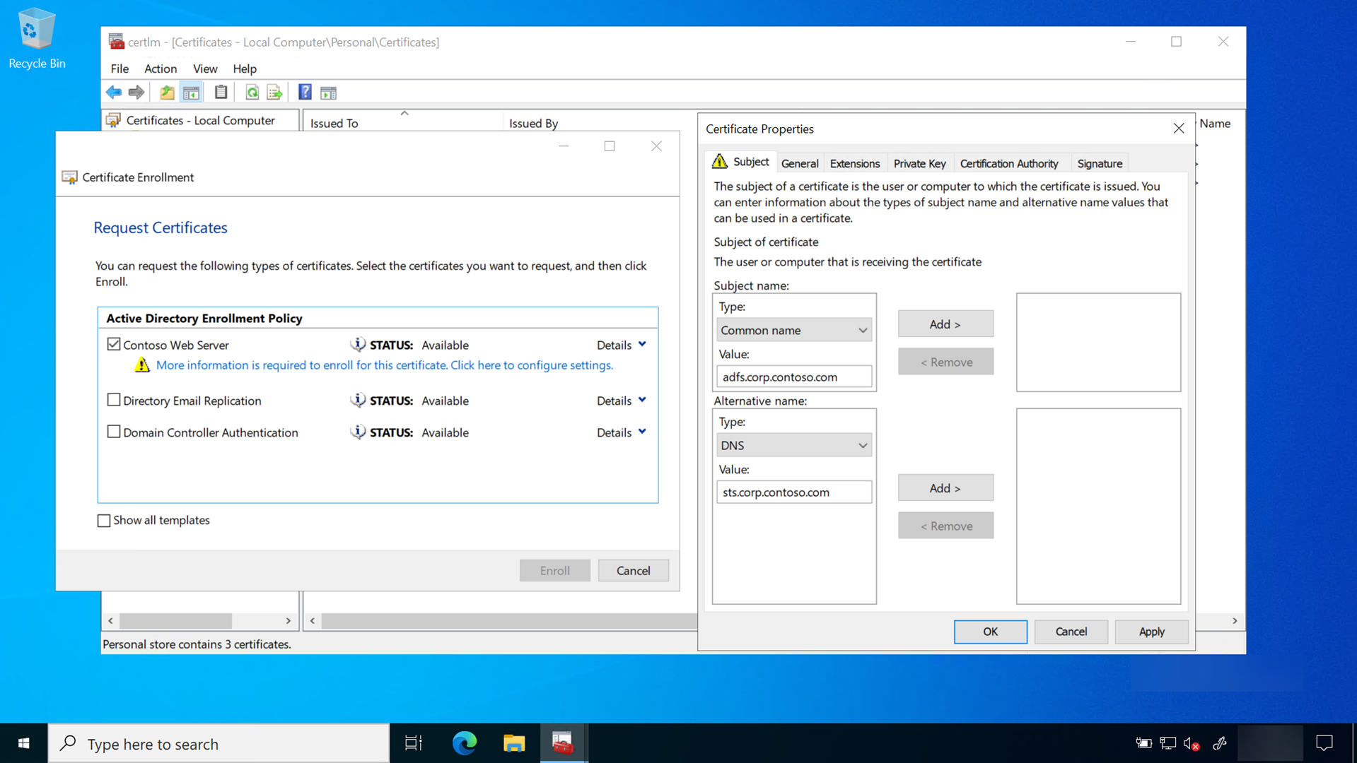 Prepare and Deploy Windows AD FS certificate trust (Windows Hello Throughout Workstation Authentication Certificate Template