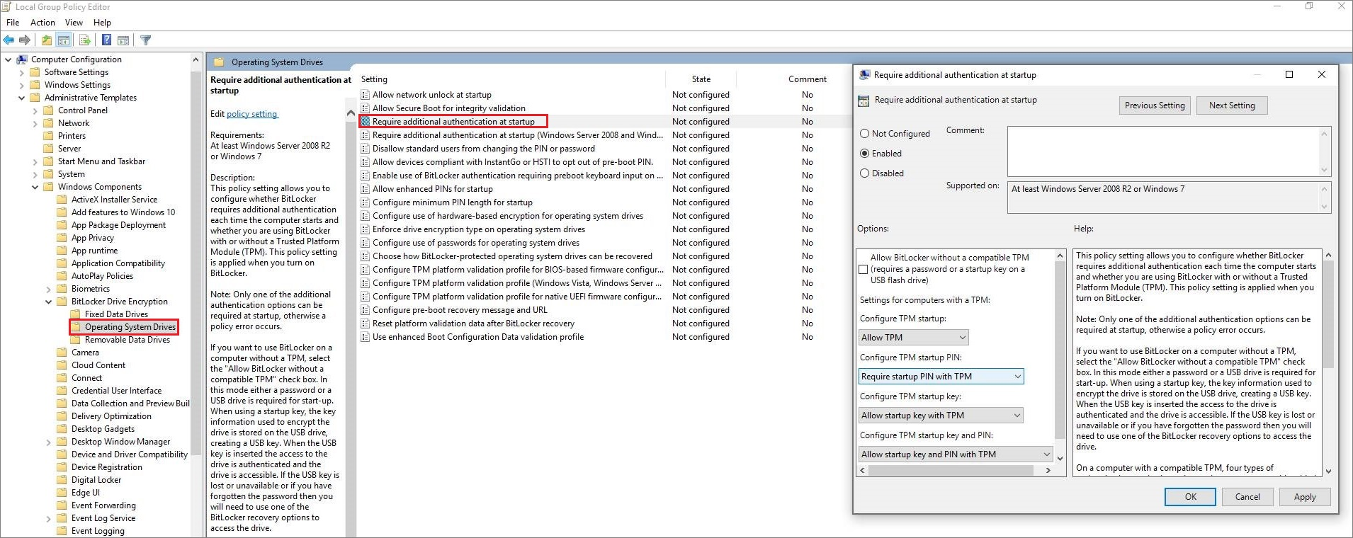 Pre-boot authentication setting in Group Policy.