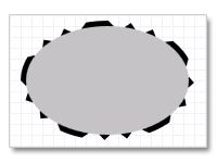 illustration of an ellipse with a dashed stroke and then filled with a solid gray color
