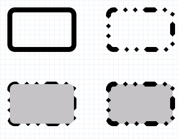 Illustration of four rounded rectangles with different stroke styles and fills
