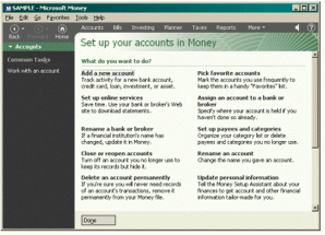 screen shot of the account setup screen of money 2000.